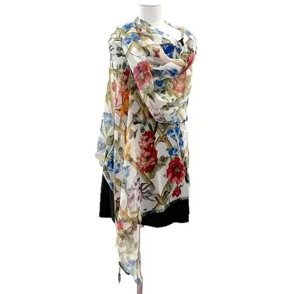 Dolce & Gabbana Floral Printed luxury lightweight silk scarf Shawl Orange Multi - Picture 1 of 9